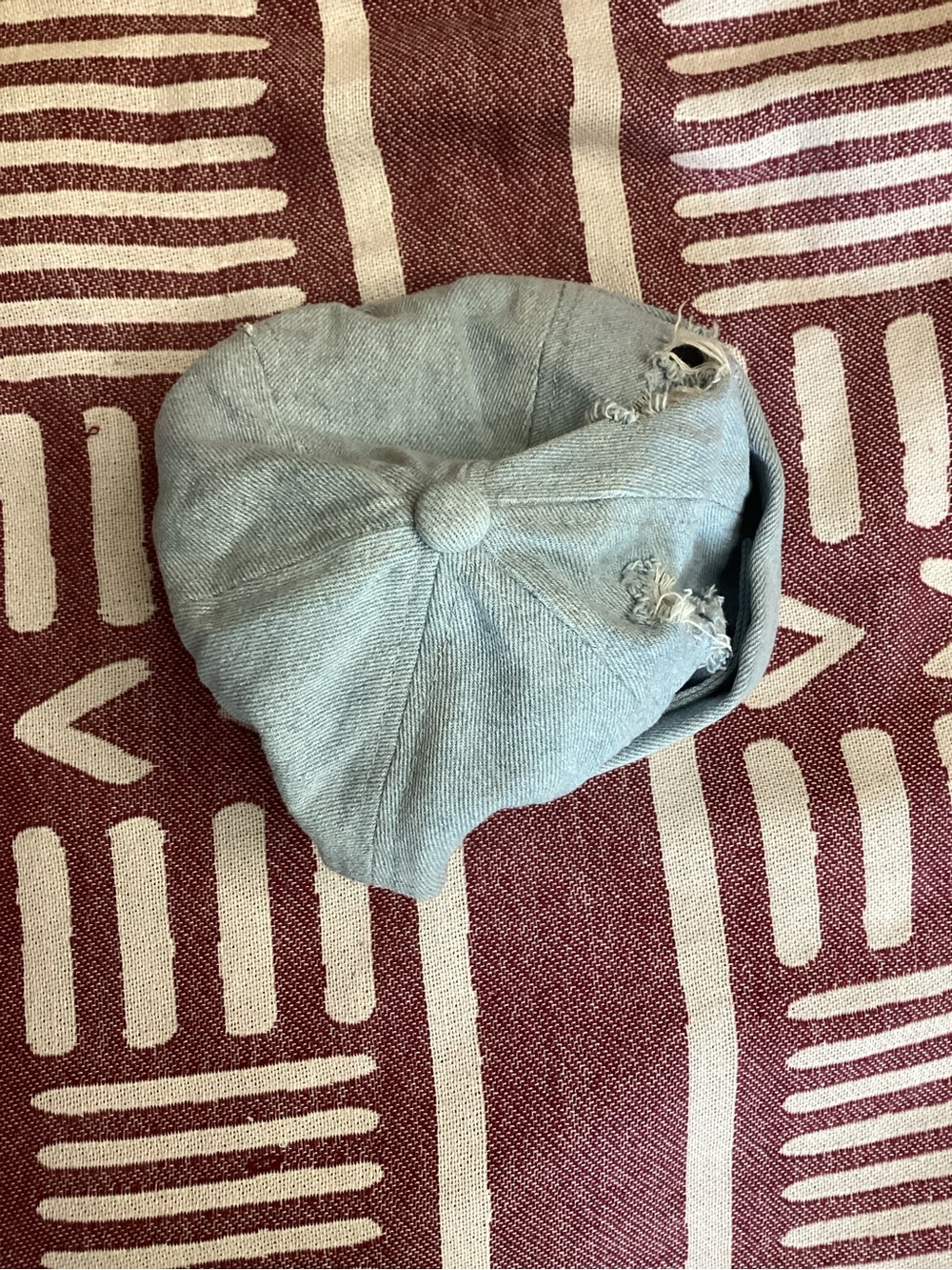 Light Blue Distressed Denim Cuffed Beanie - Picture 11 of 11